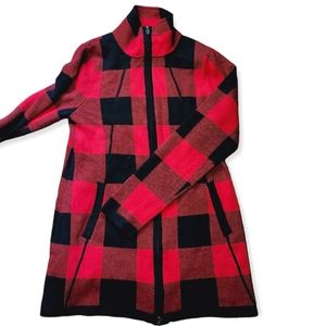 ❤️》Adrienne Vittadini Red Flannel Plaud Zip Up Longsleeve Sweater Size Medium